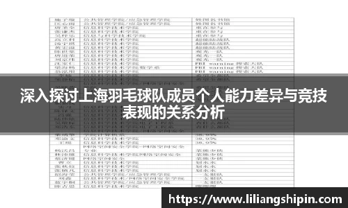 深入探讨上海羽毛球队成员个人能力差异与竞技表现的关系分析